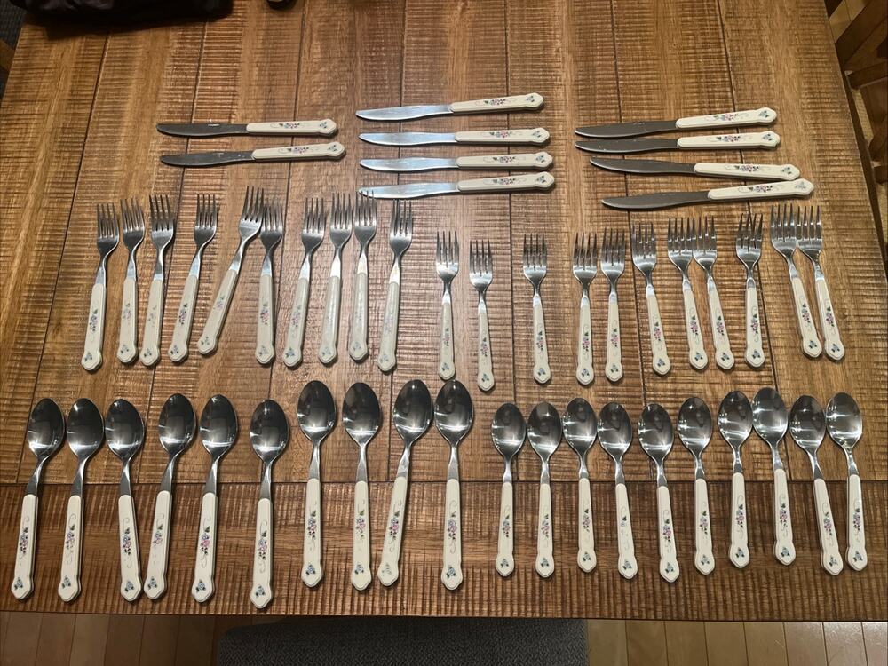 Pfaltzgraff Tea Rose Flatware Stainless steel set 50 pieces. Serves 10!!